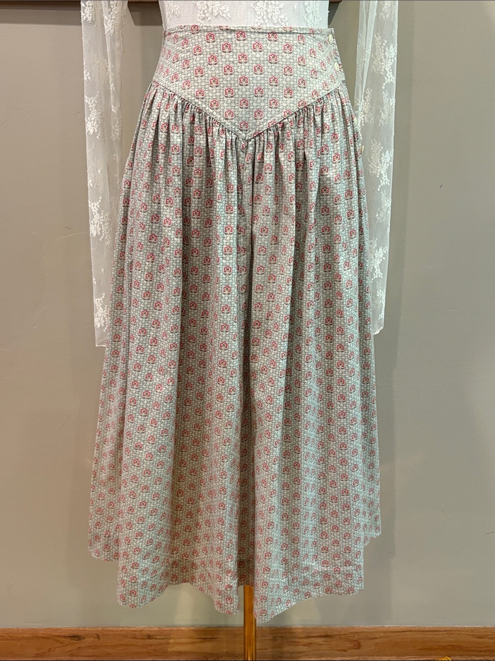 Vintage Ralph Lauren 80s Cotton Floral Prairie Midi Skirt Cottagecore size 4 - Picture 2 of 14